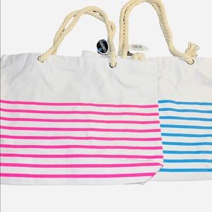 New Pink & Blue Striped Canvas Totes